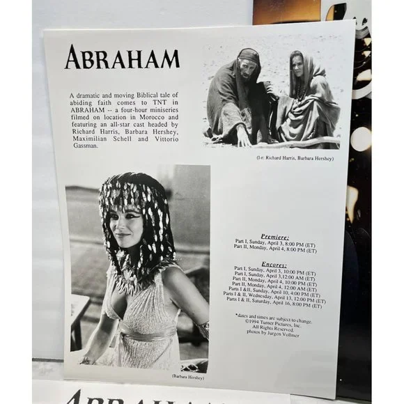 TNT Movie Press Kit Abraham 1993 Richard Harris Barbara Hershey Miniseries